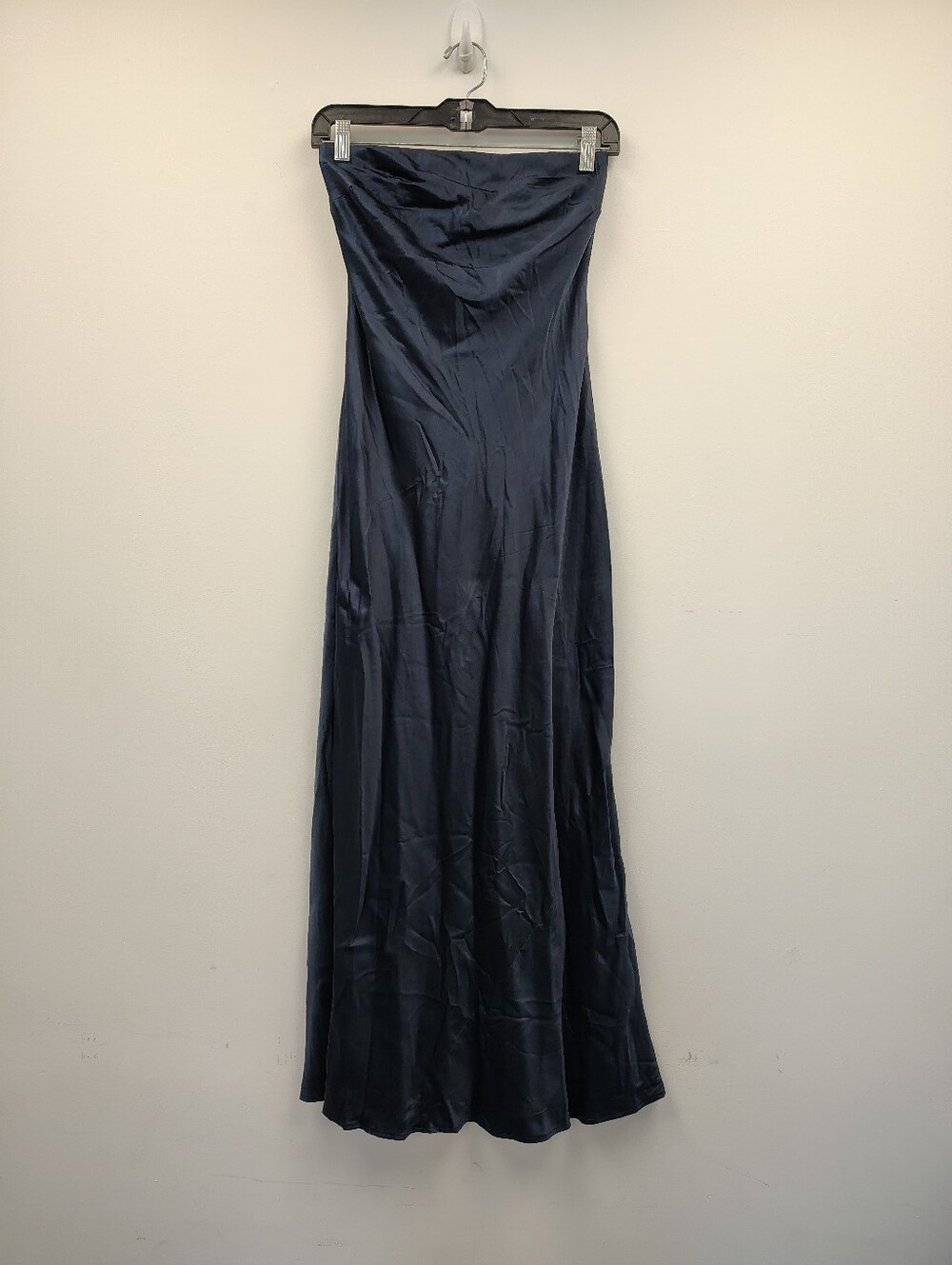 Quince 100% Washable Silk Strapless Navy Blue Midi Dress Size XS